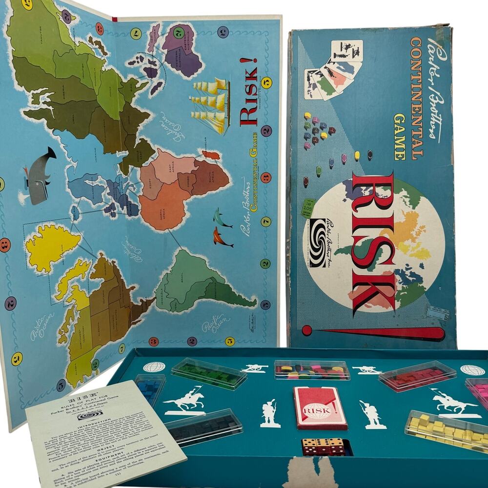 Vintage 1959 Risk Board Game Wooden Pieces Parker Brothers